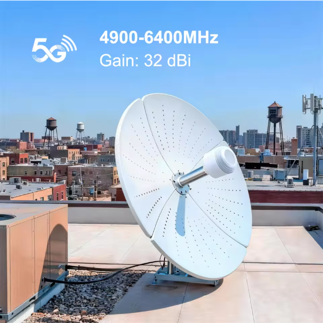 High Gain 32dBi 5G Parabolic Antenna, 4.9-6.4GHz Dual Polarized H+V MIMO Dish Antenna for Long Range PTP/PMP WiFi